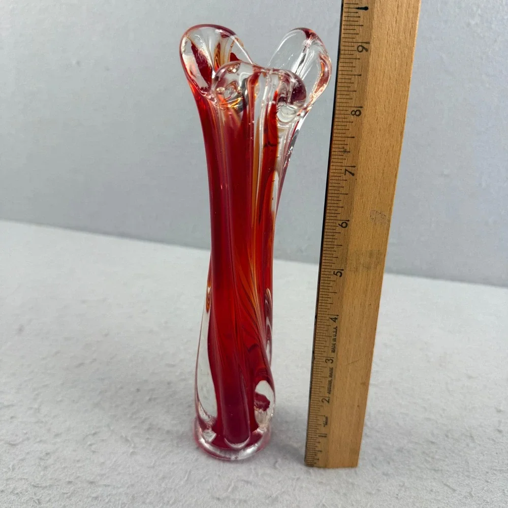 Vtg Murano Amberina Swung Vase 9